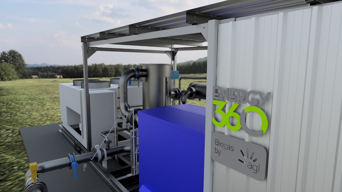 A biogas station with a field in the background