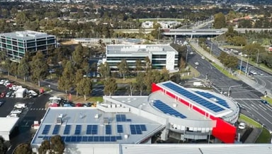 Shot of commercial area with solar panels on roof
