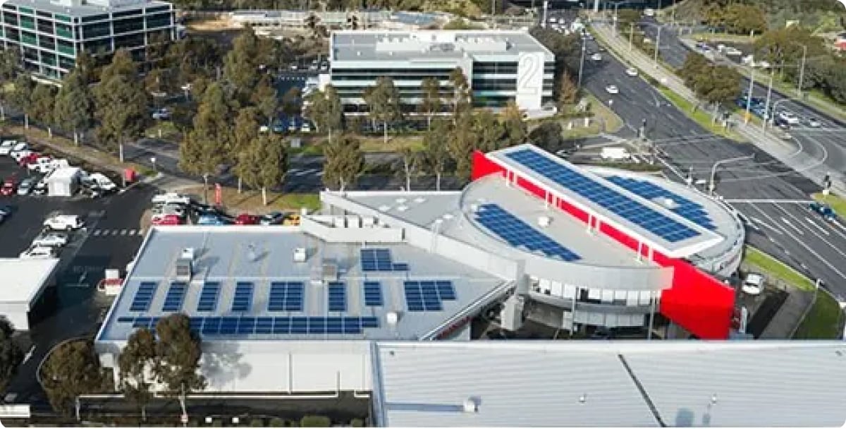 Shot of commercial area with solar panels on roof