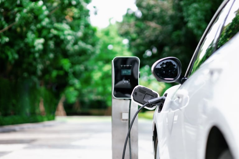 EV car charging at a station