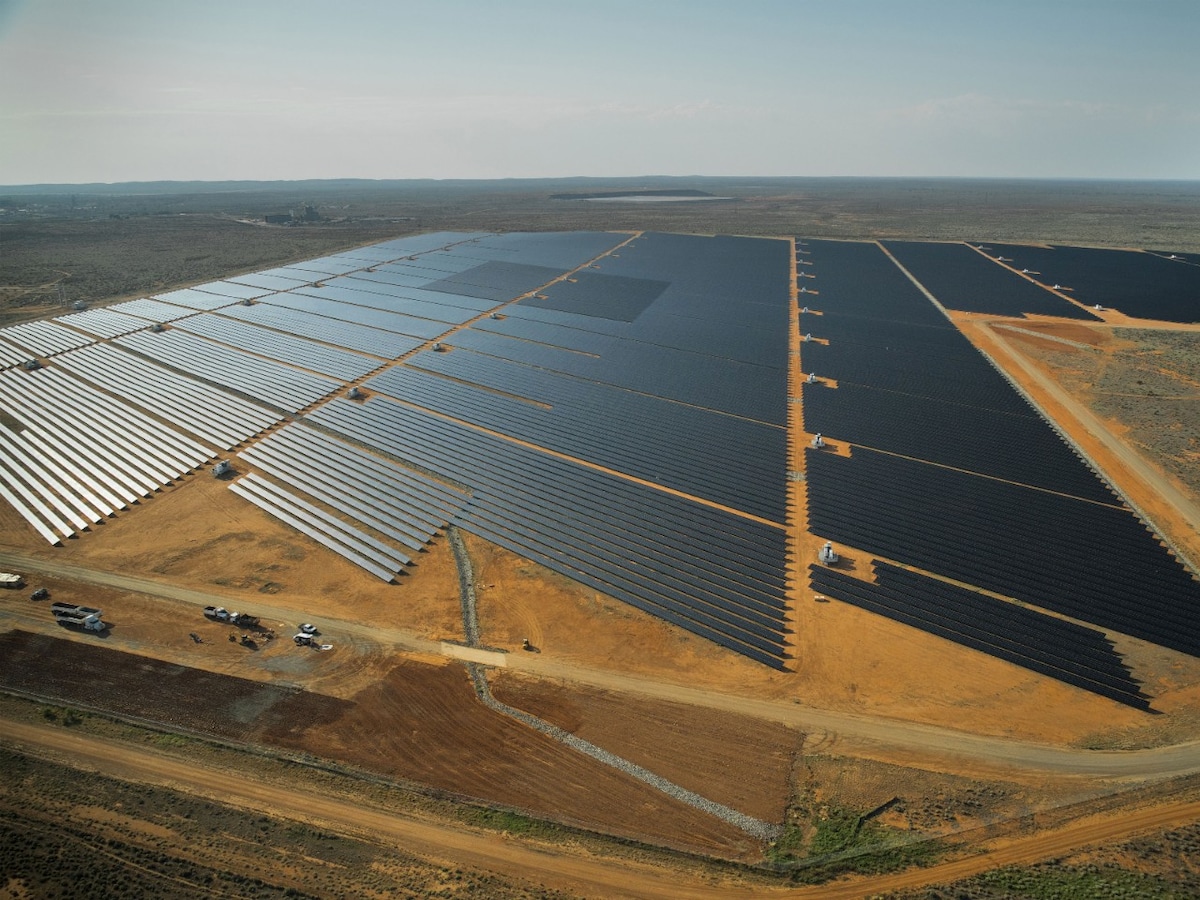 Solar panels in a field.