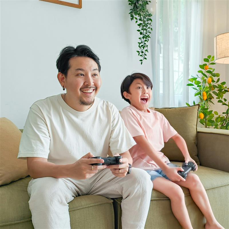 Family playing on playstation