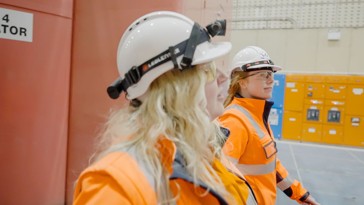 Two AGL employees inspecting a solar farm