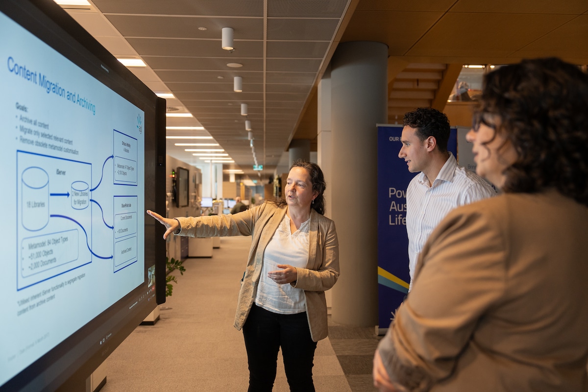 AGL Employees during a whiteboard session in the office