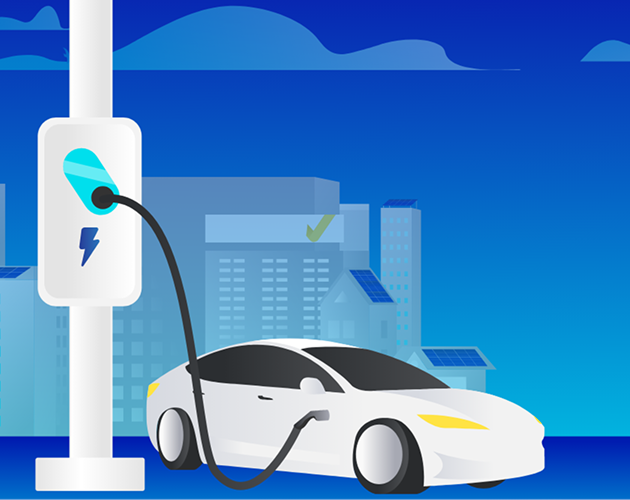 An illustration of an EV plugged into a public charger