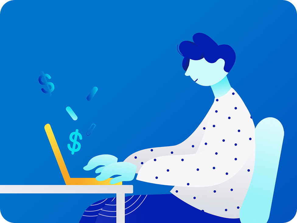 Illustration of person typing on laptop