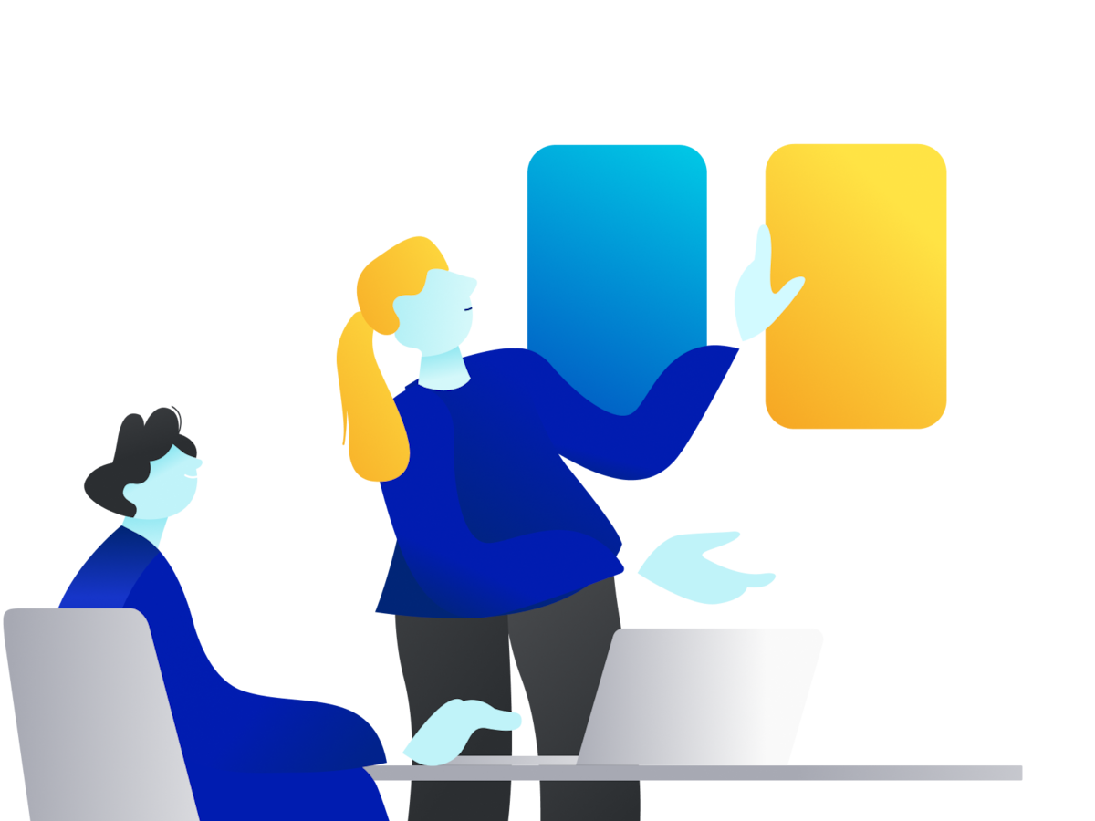 An illustration of a man and woman looking at options