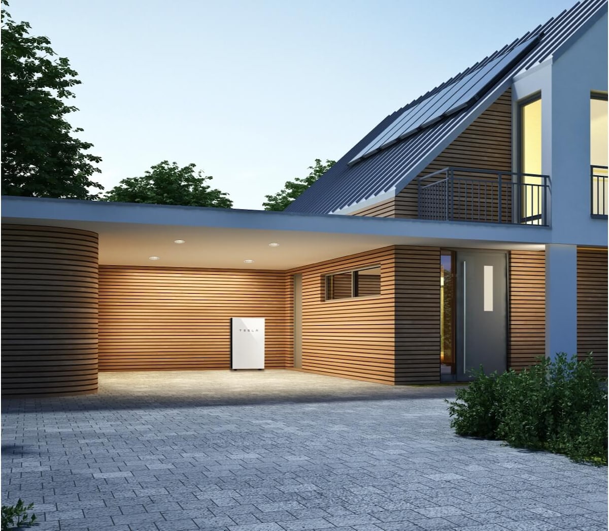 Home with Tesla Powerwall battery installed 