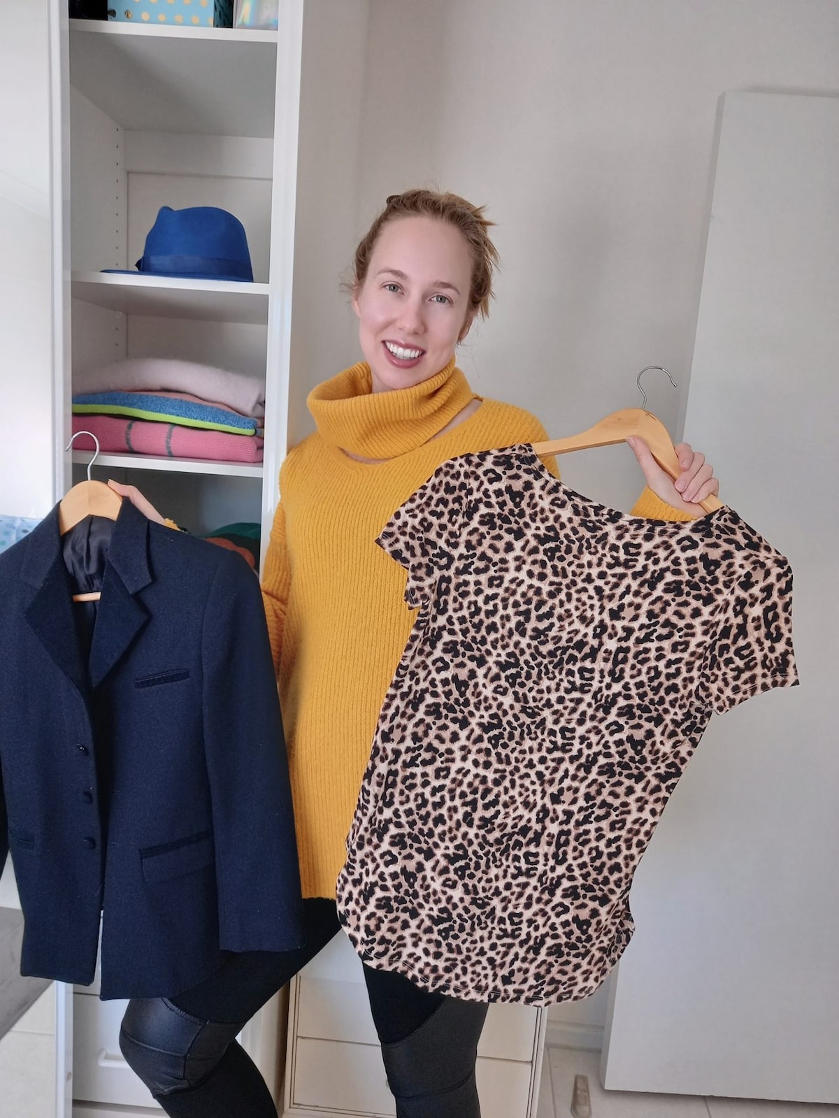 Anna showcasing some of her op shop finds