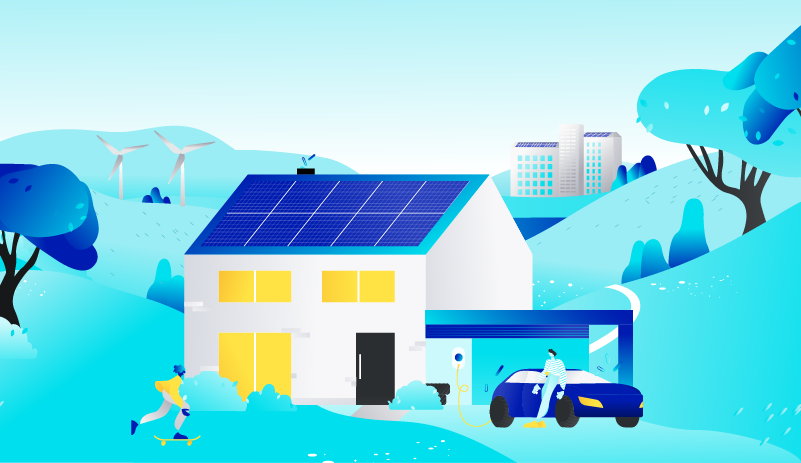 Illustration of house and two people out the front