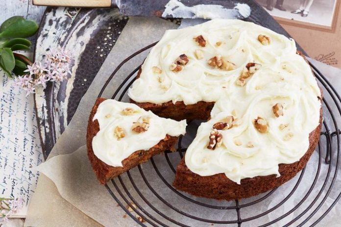 Closeup of a pineapple carrot cake