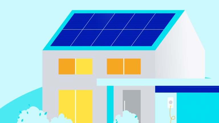 House with solar panels illustration