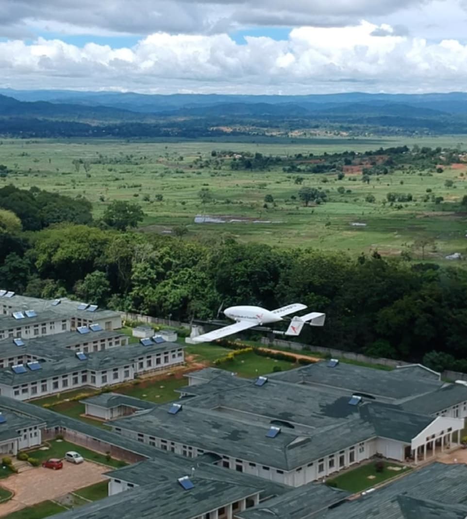 Swoop Aero drone flying over healthcare clinic