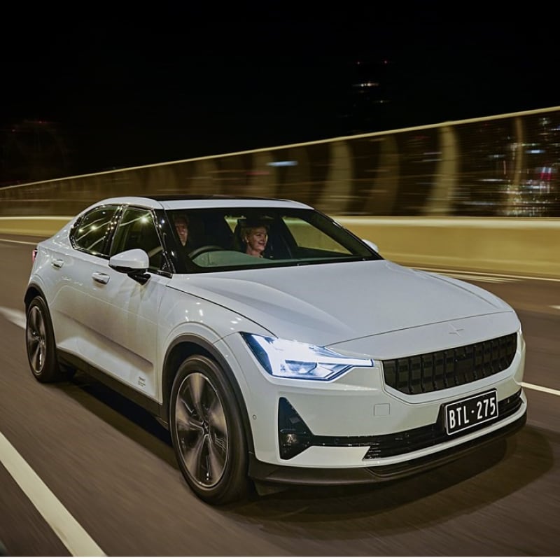 EV driving on a road