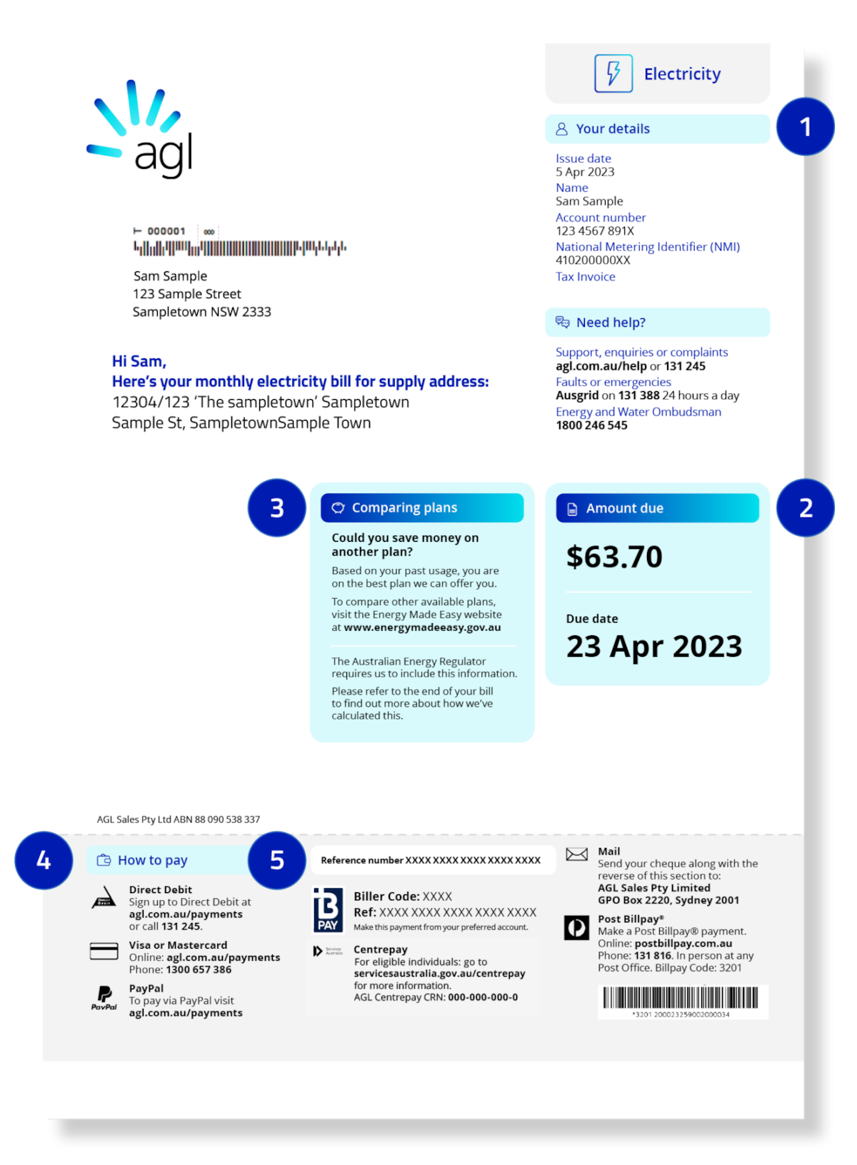 Page one of the new AGL energy bill