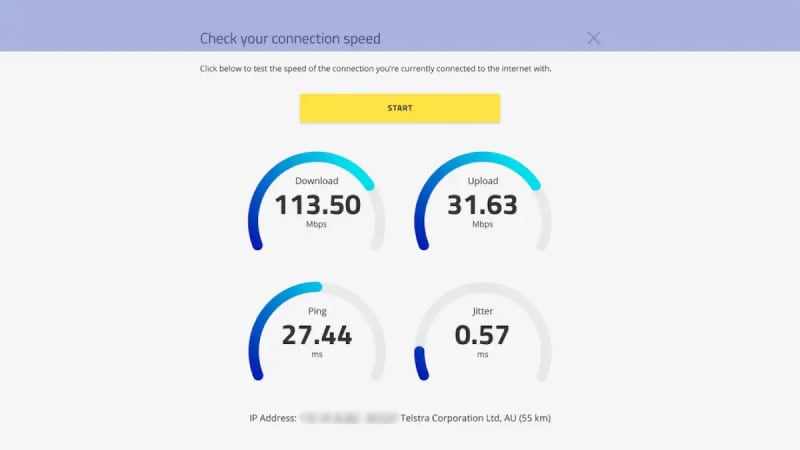 Screenshot of the nbn connection speed test tool. 
