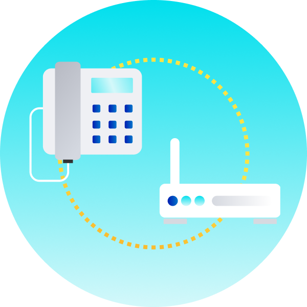 An illustration of a home phone and modem
