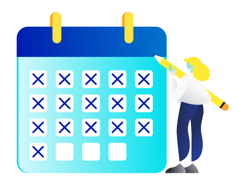 An illustration of a person checking off a large calendar