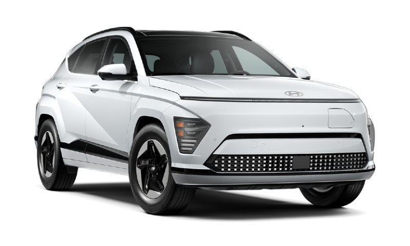 Photo of an Atlas White Hyundai Kona electric vehicle