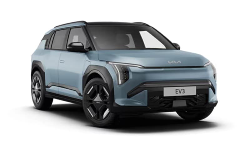 Photo of a Frost Blue Kia EV3 electric vehicle