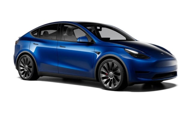Photo of a blue Tesla Model Y