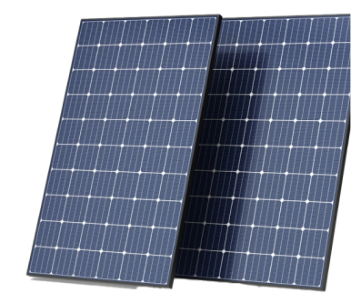 Two solar panels laying upright against each other